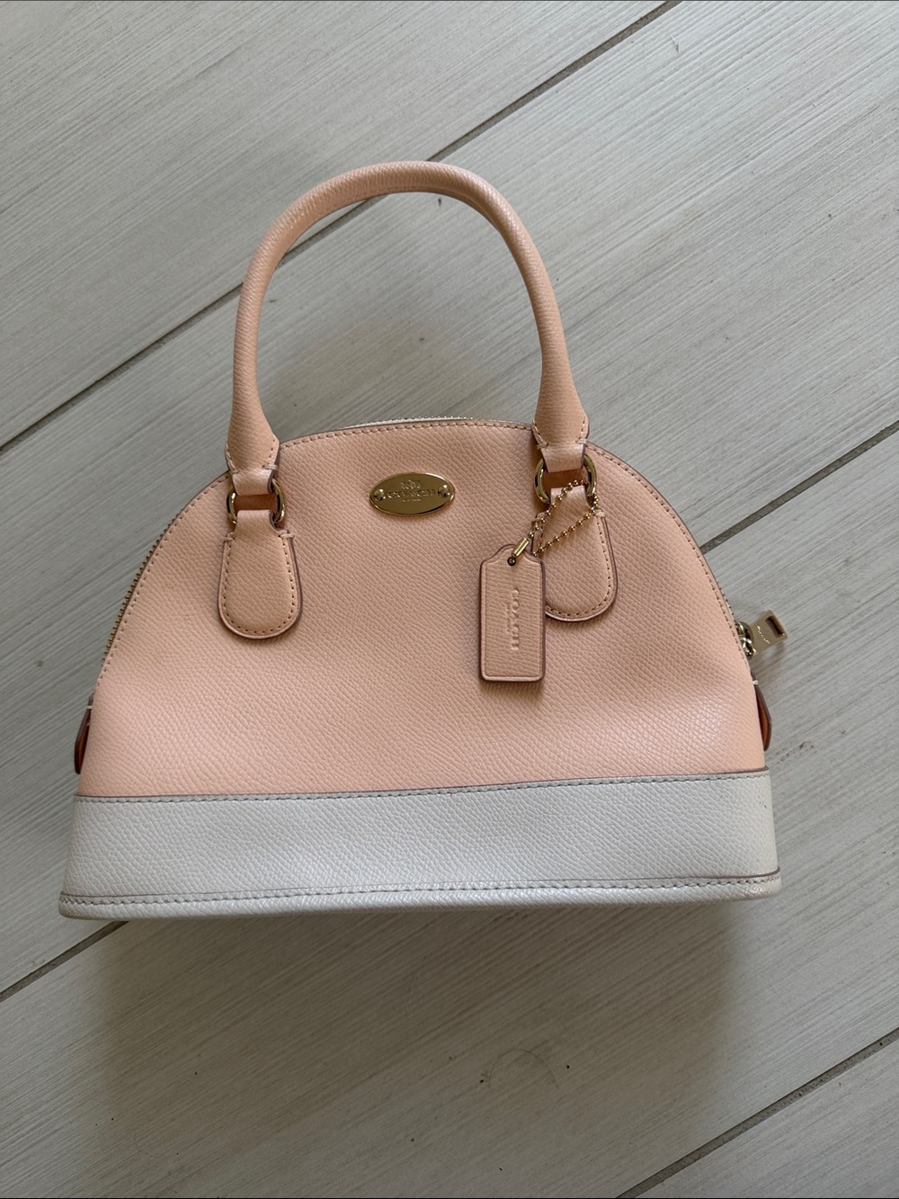 Coach Peach and Cream Dome Satchel with Gold Accents